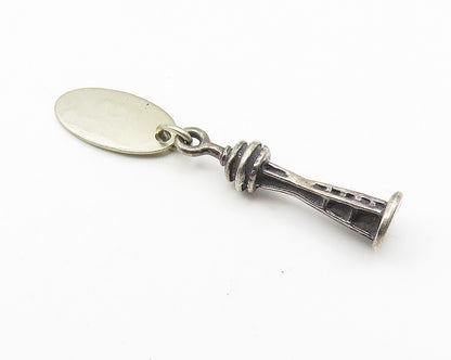 925 Sterling Silver  Vintage Petite Space Needle Tower Drop Pendant  PT8182