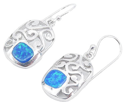 925 Sterling Silver  Fire Opal Open Swirl Design Shiny Dangle Earrings  EG3007