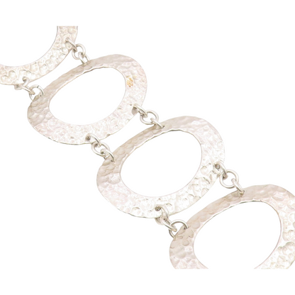 925 Sterling Silver  Vintage Shiny Hammered Oval Link Chain Bracelet  BT3109
