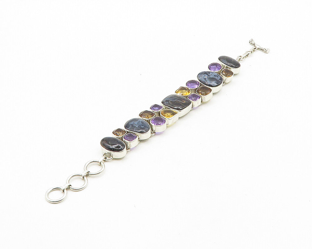 925 Sterling Silver  Amethyst Citrine Topaz & Jasper Chain Bracelet  BT7485
