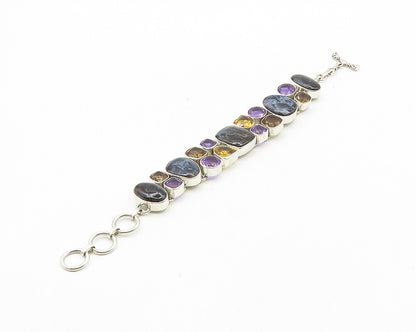 925 Sterling Silver  Amethyst Citrine Topaz & Jasper Chain Bracelet  BT7485