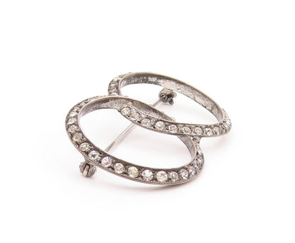 925 Sterling Silver Vintage Brooch Dark Tone CZ Interlocked Rings  BP11506