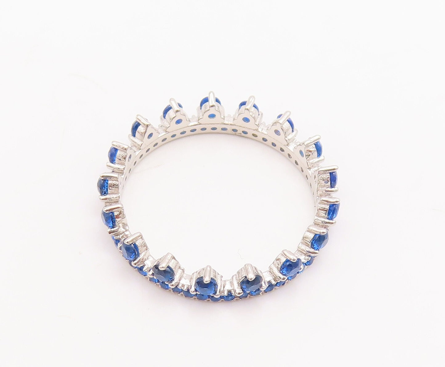 925 Sterling Silver Vintage Ring Blue Gemstone Inlay Tiara Crown  Sz 7  RG29270
