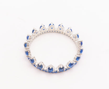 925 Sterling Silver Vintage Ring Blue Gemstone Inlay Tiara Crown  Sz 7  RG29270