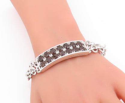 925 Sterling Silver Vintage Bracelet PIANEGONDA Round Smoky Quartz  BT11181