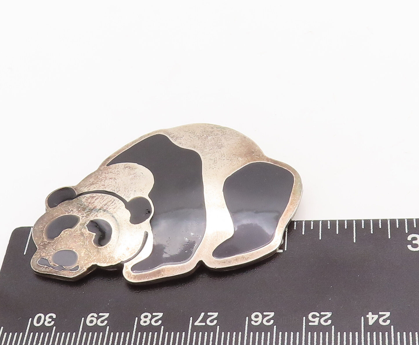 925 Sterling Silver Vintage Brooch Pin MEXICO Black Enameled Panda  BP11060