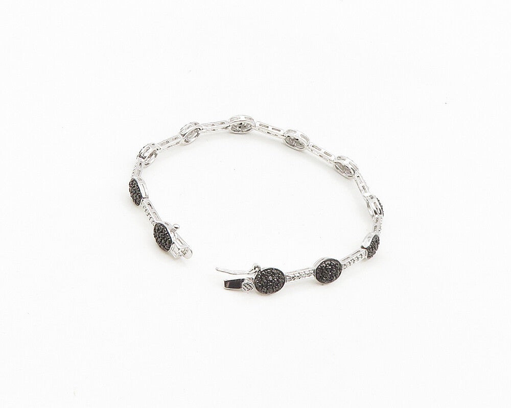 925 Sterling Silver  Genuine Diamonds Two Tone Bar Chain Bracelet  BT7357
