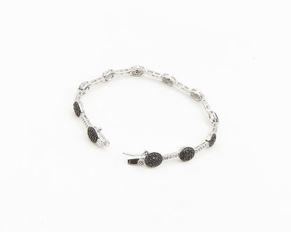 925 Sterling Silver  Genuine Diamonds Two Tone Bar Chain Bracelet  BT7357