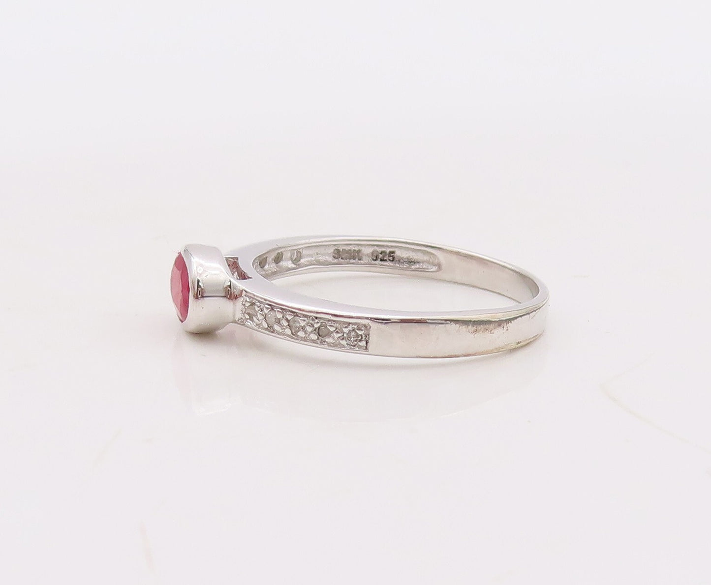 925 Sterling Silver Vintage Ring Stackable Diamonds & Gemstone  Sz 7.5  RG29903