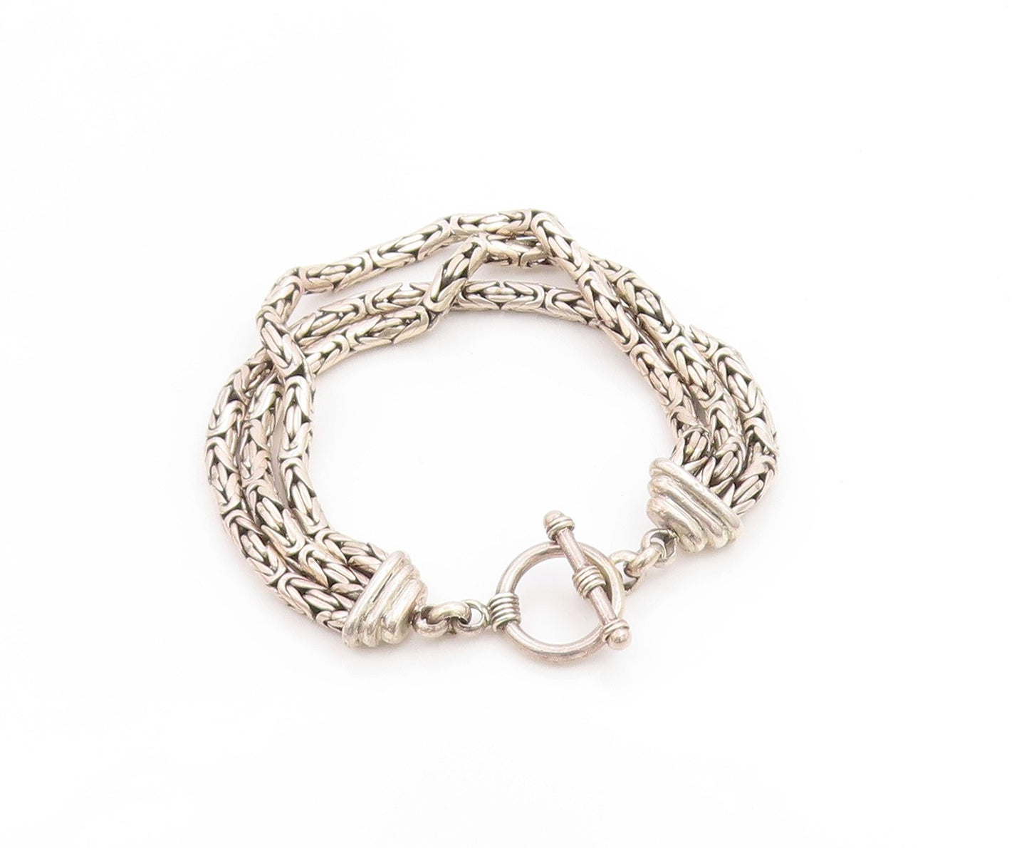 925 Sterling Silver Vintage Bracelet BALI Intricate Byzantine Link Chain  BT5956