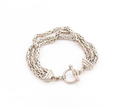 925 Sterling Silver Vintage Bracelet BALI Intricate Byzantine Link Chain  BT5956