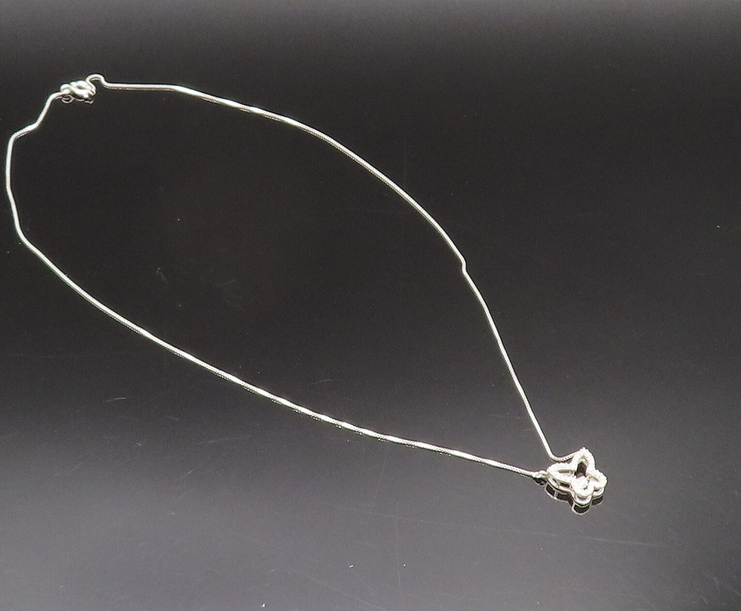 925 Silver  Vintage Dainty Genuine Diamonds Butterfly Cutout Necklace  NE3997