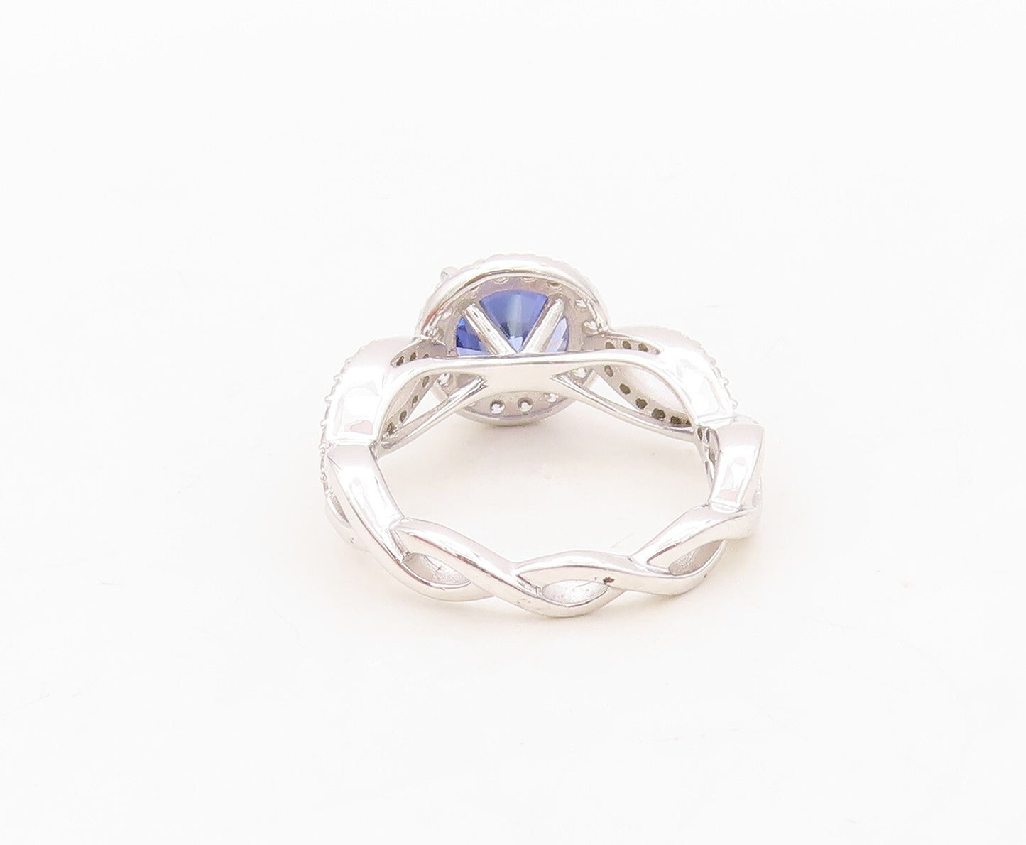 925 Sterling Silver Vintage Ring Round Sapphire Halo CZ Cutout Band Sz 7 RG30412