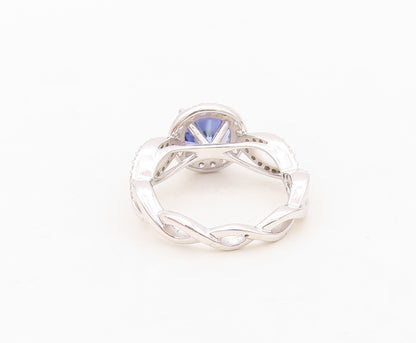 925 Sterling Silver Vintage Ring Round Sapphire Halo CZ Cutout Band Sz 7 RG30412