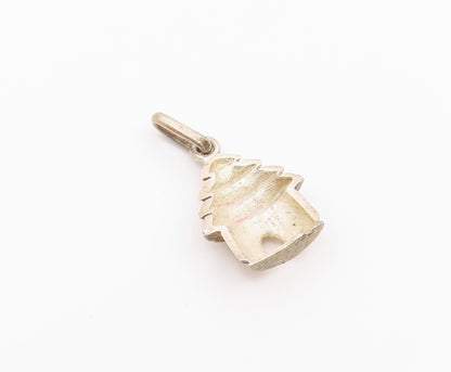 925 Sterling Silver  Vintage Petite Hut House Motif Pendant  PT18956