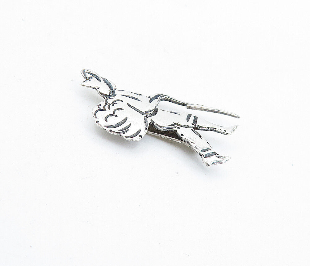 925 Sterling Silver  Vintage Shiny Petite Traveling Man Motif Tie Clip  TR1202
