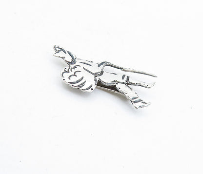 925 Sterling Silver  Vintage Shiny Petite Traveling Man Motif Tie Clip  TR1202