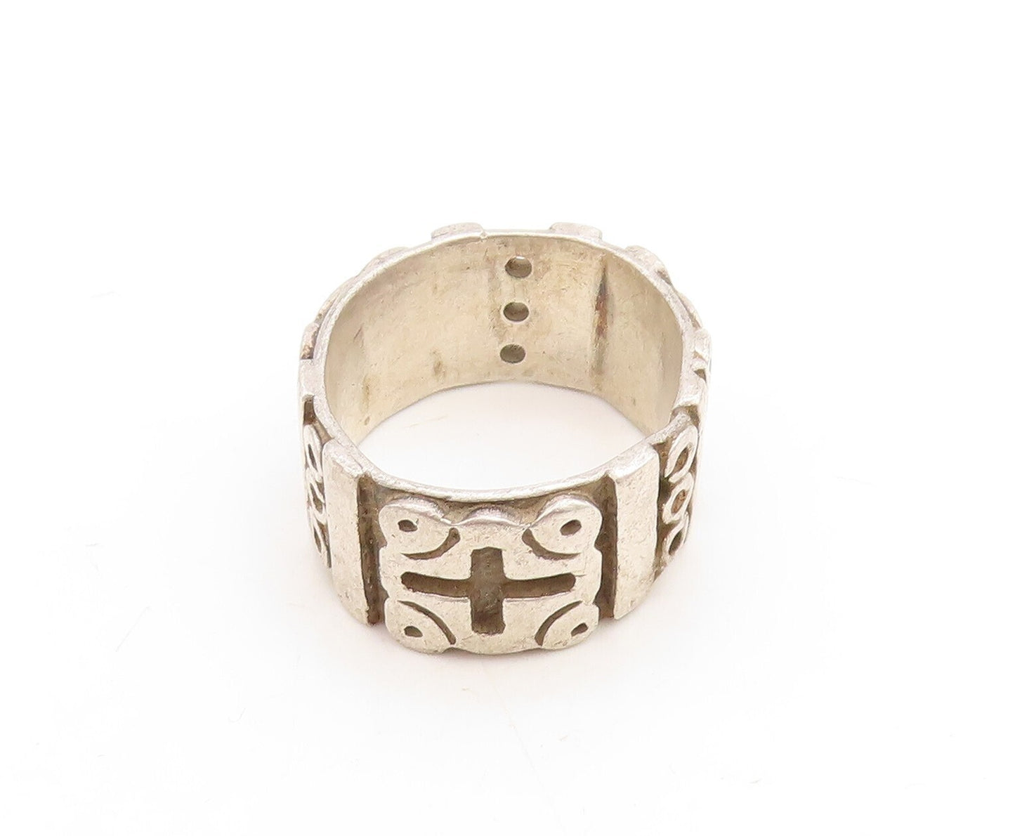 925 Sterling Silver Vintage Ring MEXICO Solid '+' & 'O' Carved  Sz 11  RG31161