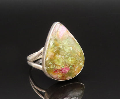 925 Silver  Vintage Pear Shaped Unakite Split Shank Ring Sz 11.5  RG25669