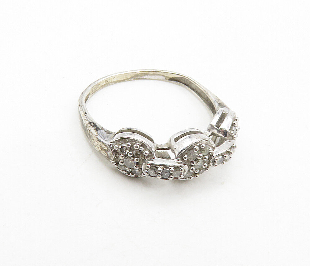 925 Sterling Silver  Vintage Shiny Genuine Diamonds Band Ring Sz 7.5  RG8840