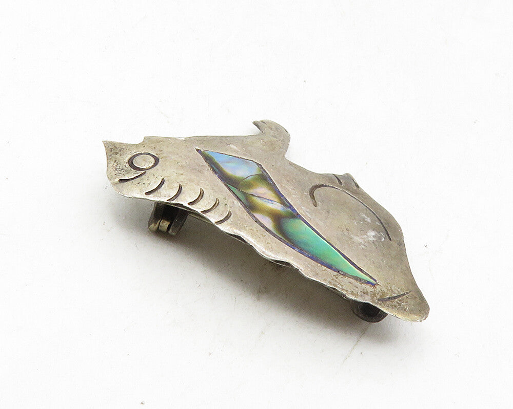 MEXICO 925 Sterling Silver  Vintage Abalone Shell Toad Brooch Pin  BP3661