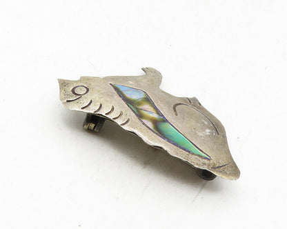 MEXICO 925 Sterling Silver  Vintage Abalone Shell Toad Brooch Pin  BP3661