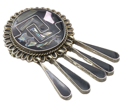 MEXICO 925 Sterling Silver  Vintage Abalone Shell Mosaic Brooch Pin  BP3847