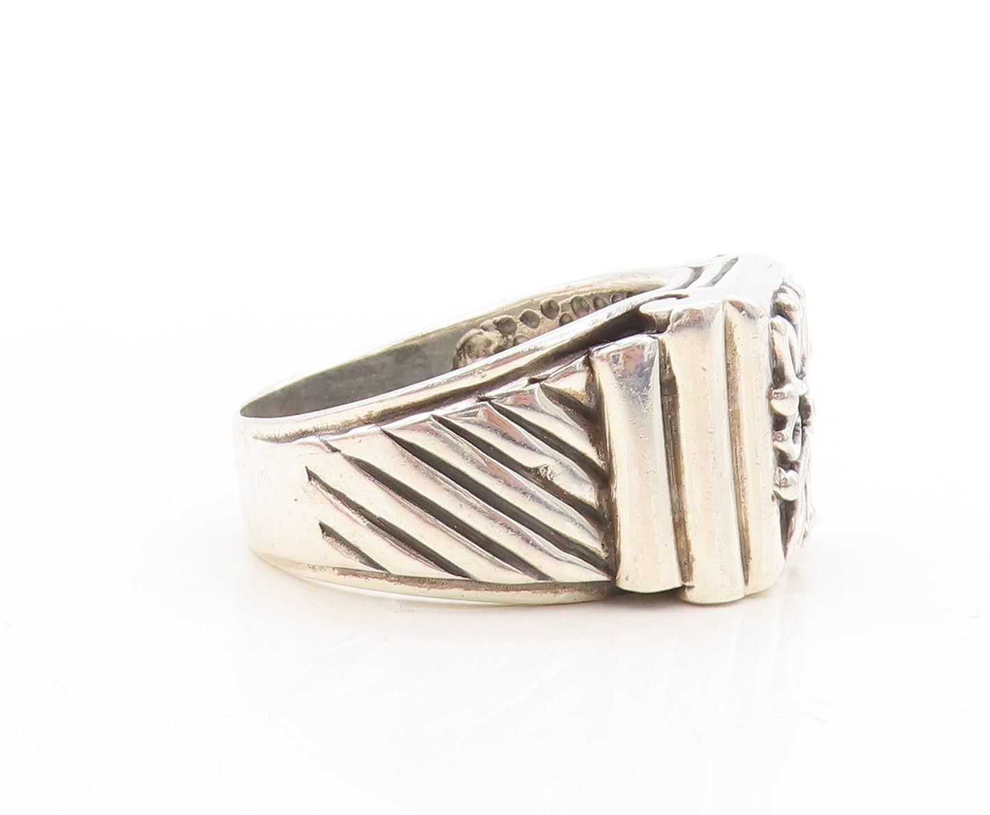 925 Sterling Silver Vintage Ring Solid Dark Tone Floral Carved  Sz 14  RG31600