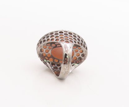 925 Sterling Silver Vintage Ring Large Oval Gemstone Halo Red CZ  Sz 7  RG29415