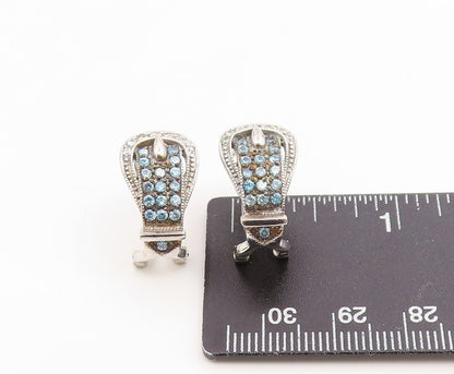 925 Sterling Silver Vintage Earrings Blue Topaz & CZ Belt Buckle Design  EG14345