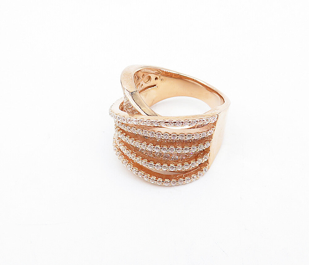 925 Sterling Silver Topaz Encrusted Rose Gold Filled Band Ring Sz 7 RG4104