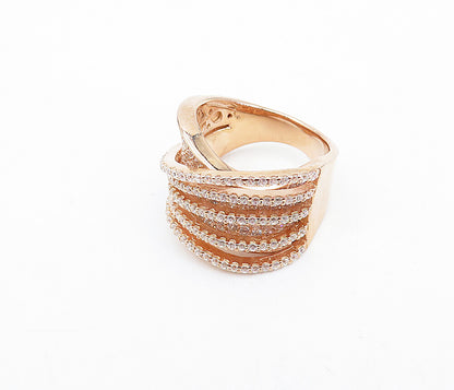 925 Sterling Silver Topaz Encrusted Rose Gold Filled Band Ring Sz 7 RG4104