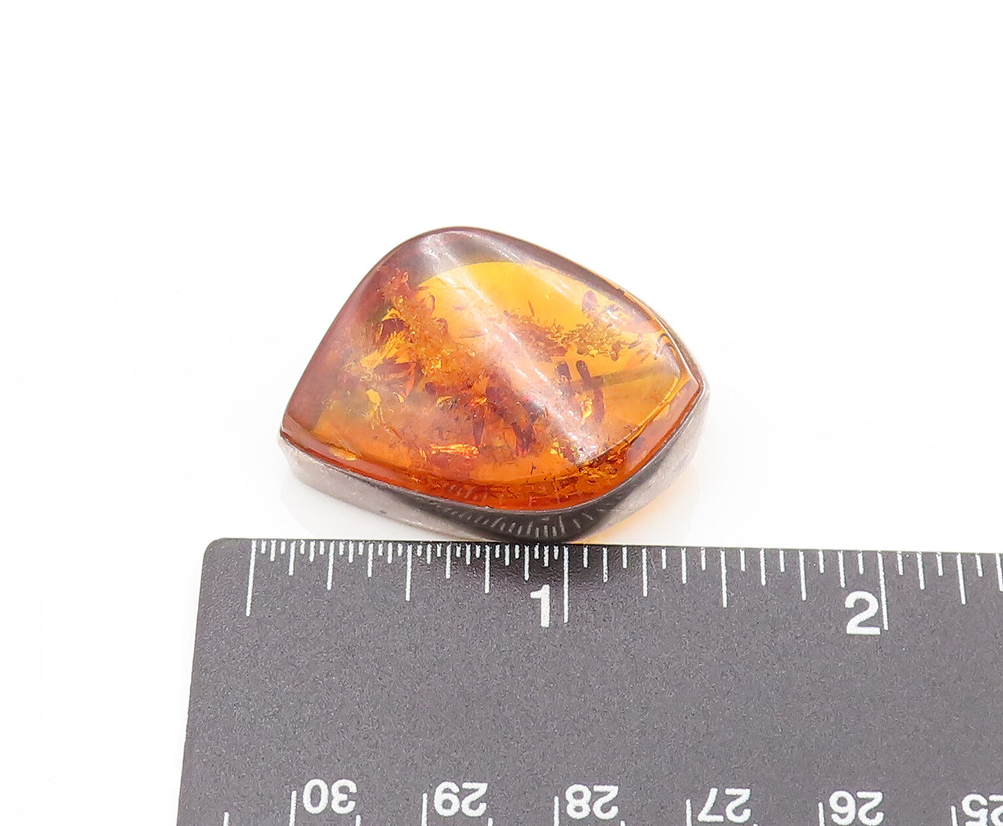 POLAND 925 Sterling Silver Vintage Minimalist Baltic Amber Brooch Pin BP10132