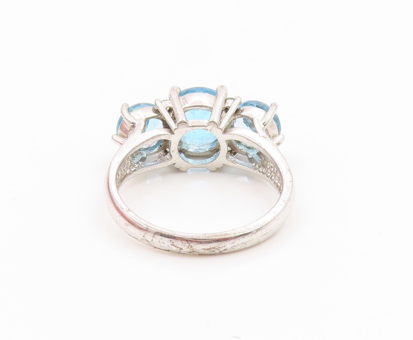 925 Sterling Silver Vintage Ring Three Stone Blue Topaz Band  Sz 7  RG34735