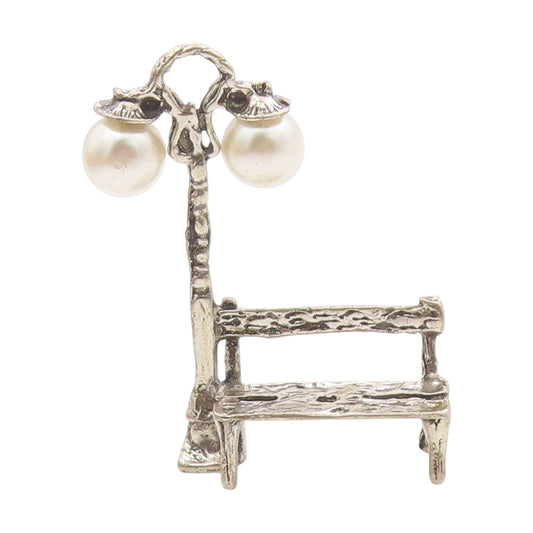 925 Sterling Silver Vintage Decorative Piece Pearl Park Bench With Lamp  TR4021