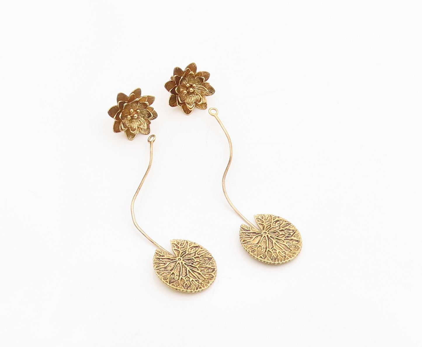 925 Sterling Silver Vintage Earrings Gold Plated Lotus Floral Drops  EG13821