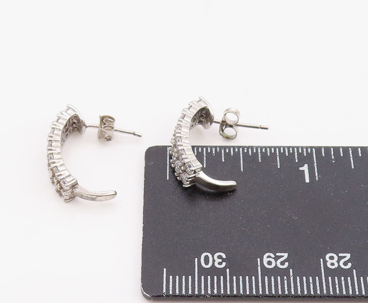 925 Sterling Silver Vintage Earrings Round CZ Curved Crescent Moon Studs  EG1093