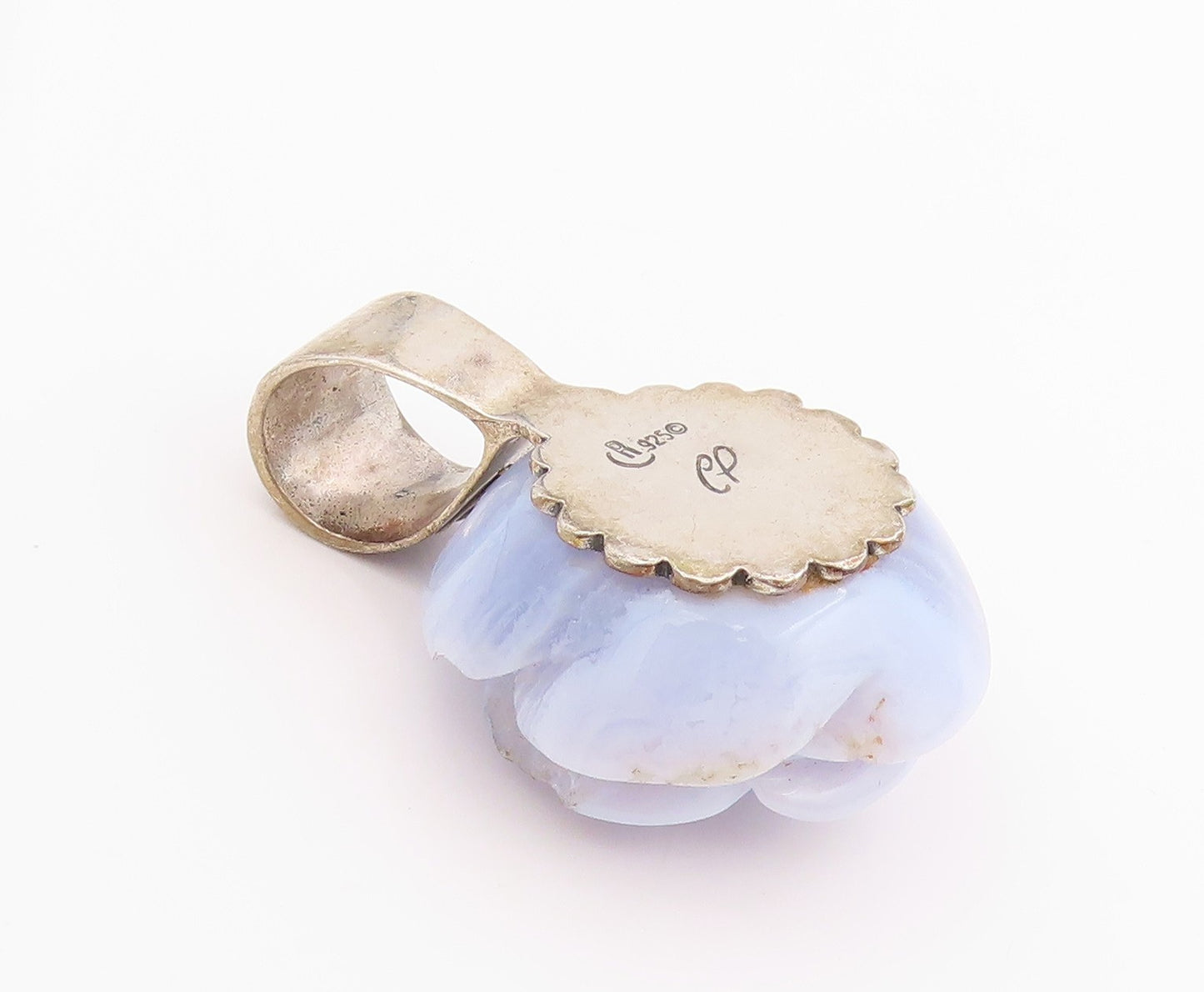 925 Sterling Silver Vintage Pendant CAROLYN POLLACK Gemstone Rose Carved PT24341