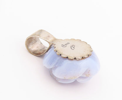 925 Sterling Silver Vintage Pendant CAROLYN POLLACK Gemstone Rose Carved PT24341