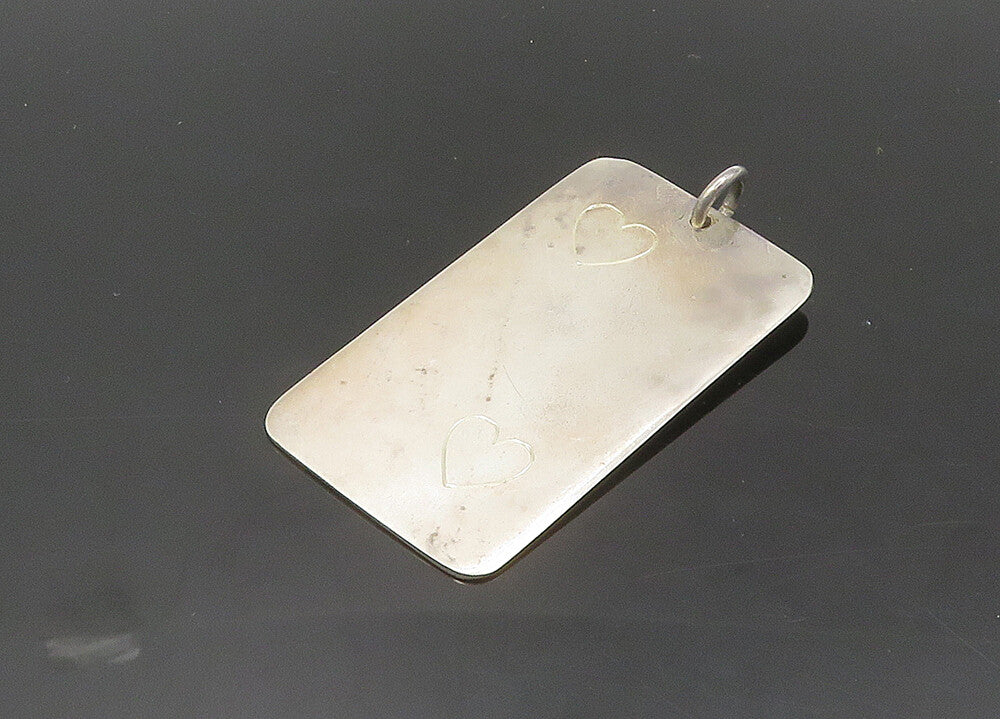 MEXICO 925 Sterling Silver  Vintage Shiny Love Hearts Square Pendant  PT16284