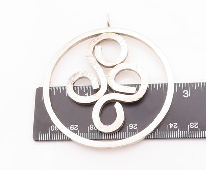 925 Sterling Silver Vintage Pendant Heavy Large Cutout Carved Swirls  PT22935