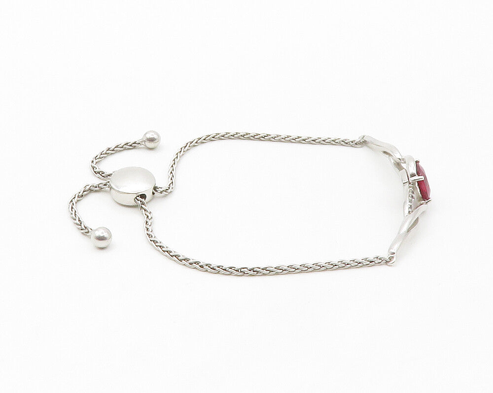 925 Sterling Silver  Pink & White Topaz Swirl Thin Chain Bracelet  BT5455