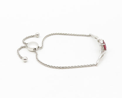 925 Sterling Silver  Pink & White Topaz Swirl Thin Chain Bracelet  BT5455