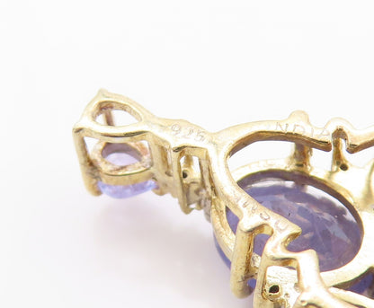 925 Sterling Silver Vintage Pendant Gold Plated Oval Drop Cut Tanzanite  PT24156