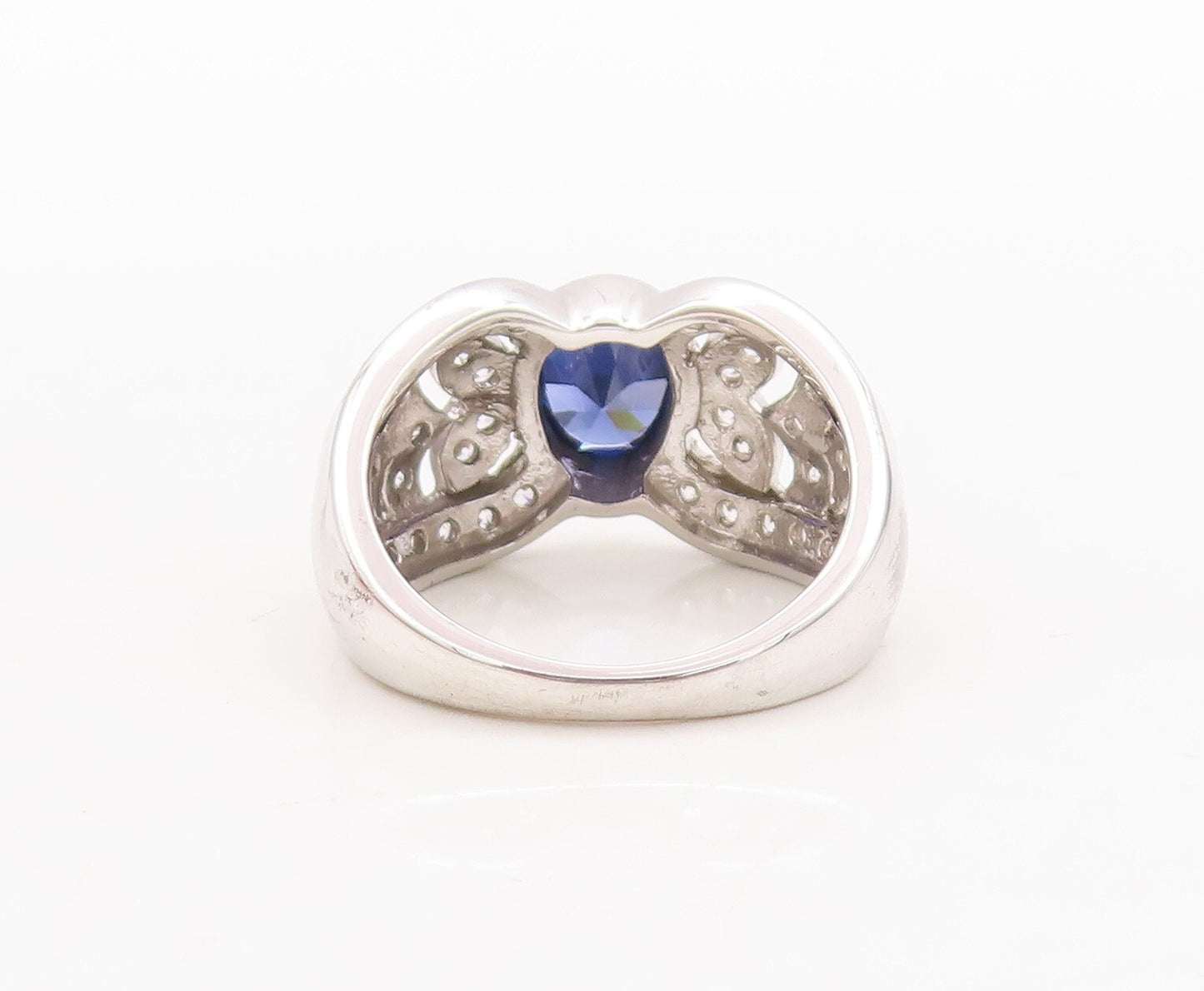 925 Sterling Silver Vintage Ring Designer Cutout 2 Tone CZ Inlay  Sz 7  RG29463