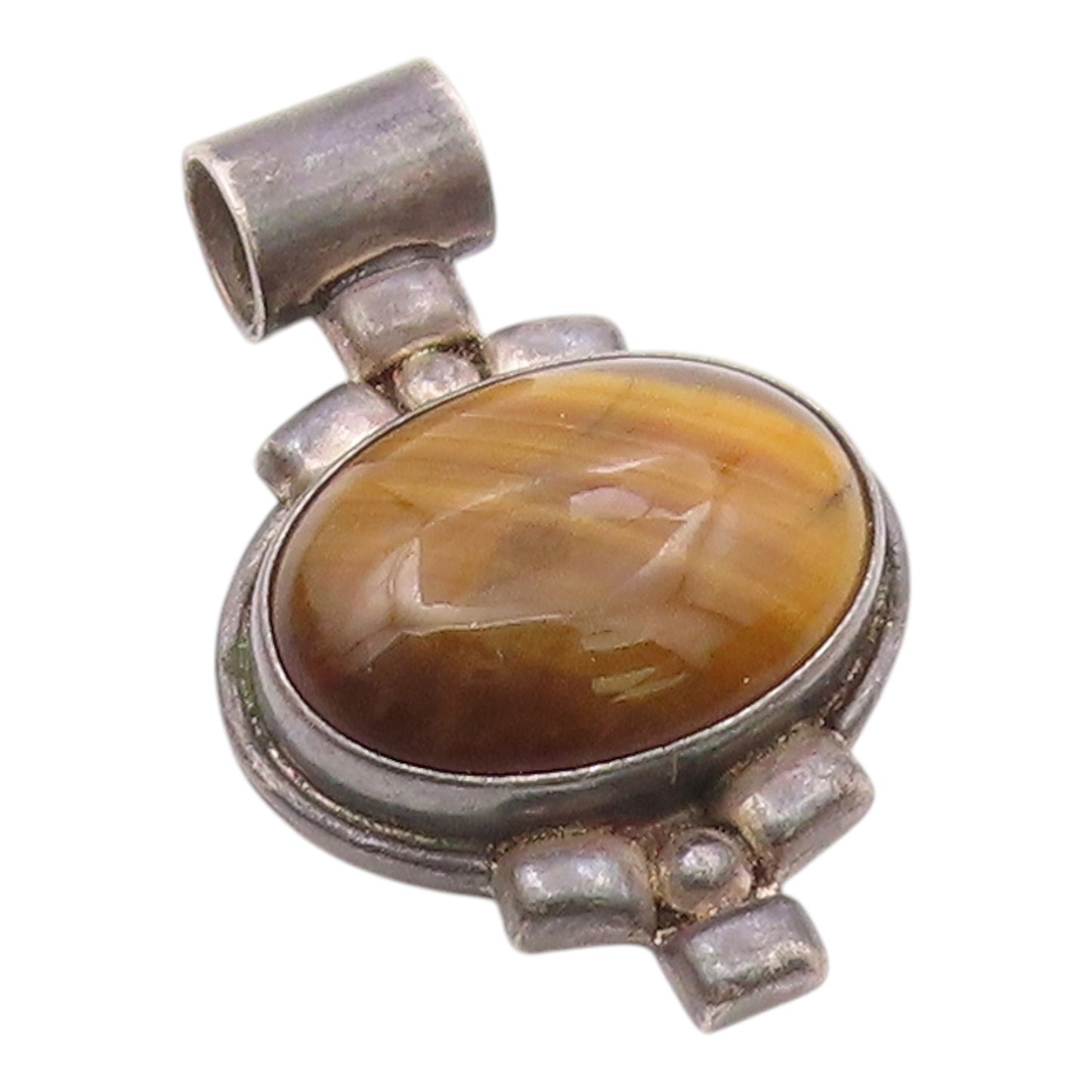 925 Sterling Silver  Vintage Cabochon Tiger's Eye Dark Tone Pendant  PT12807