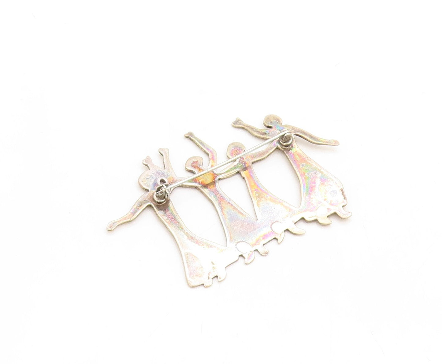 925 Sterling Silver Vintage Brooch Pin Solid Cutout Dancing Women  BP11398