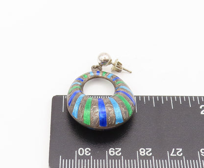 925 Sterling Silver  Vintage Dangling 2 Tone Enameled Donut Earrings  EG12767