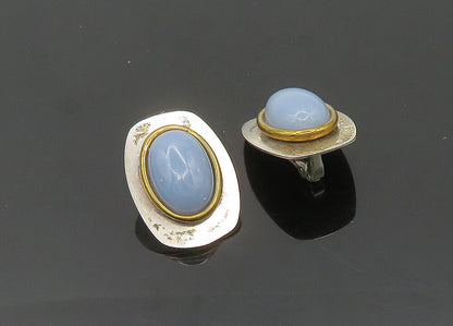 STAMAS 925 Sterling Silver  Vintage Agate 2 Tone Non Pierce Earrings  EG10185