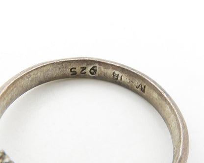 925 Sterling Silver Vintage Cabochon Amethyst Petite Band Ring Sz 4.5  RG19832